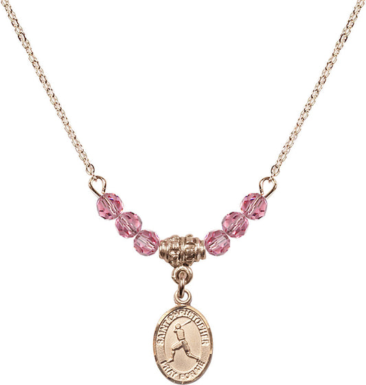 14kt Gold Filled Saint Christopher/Baseball Birthstone Necklace with Rose Beads - 9150