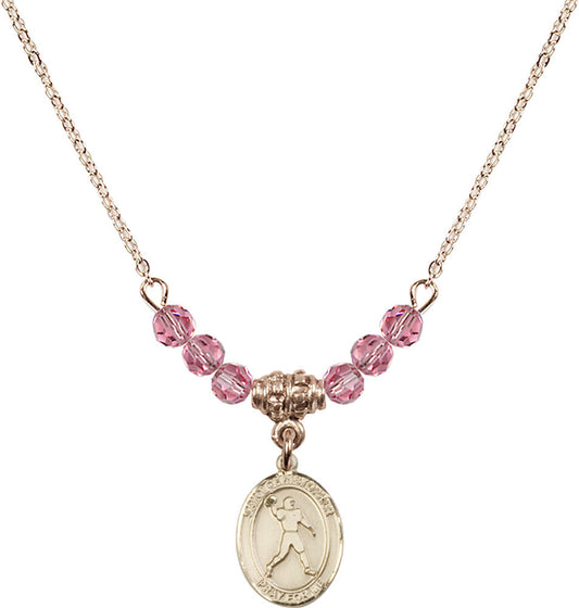 14kt Gold Filled Saint Christopher/Football Birthstone Necklace with Rose Beads - 9151
