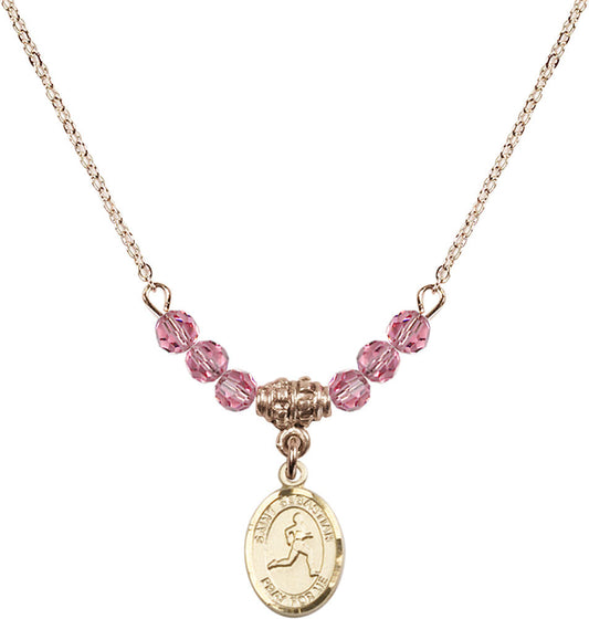 14kt Gold Filled Saint Sebastian/Track & Field Birthstone Necklace with Rose Beads - 9176