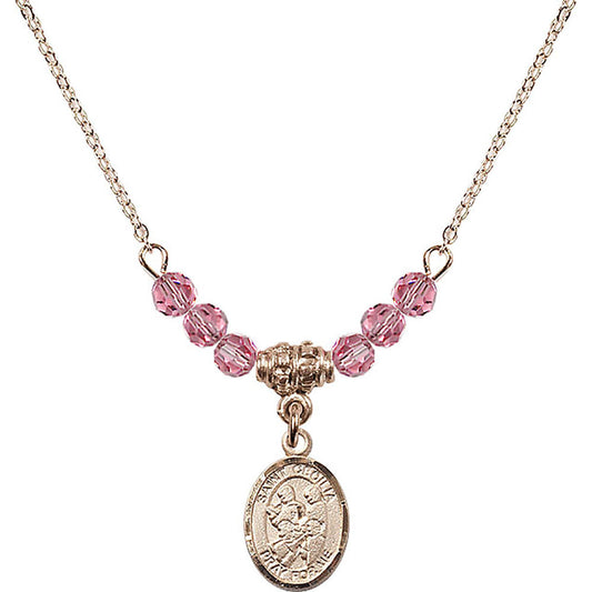 14kt Gold Filled Saint Cecilia / Marching Band Birthstone Necklace with Rose Beads - 9179