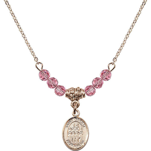 14kt Gold Filled Saint Cecilia / Choir Birthstone Necklace with Rose Beads - 9180