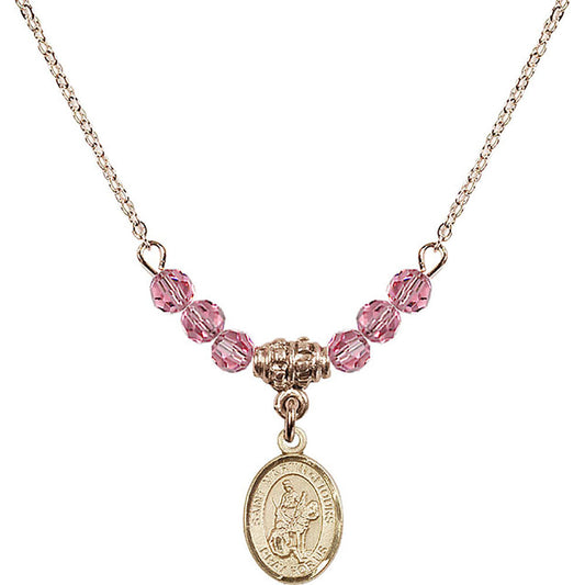 14kt Gold Filled Saint Martin of Tours Birthstone Necklace with Rose Beads - 9200