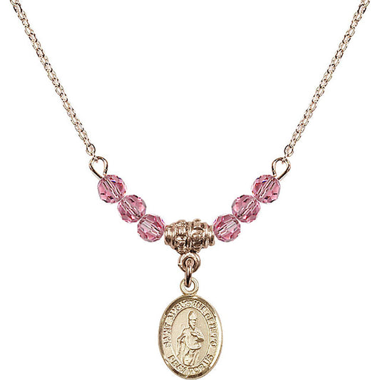 14kt Gold Filled Saint Augustine of Hippo Birthstone Necklace with Rose Beads - 9202