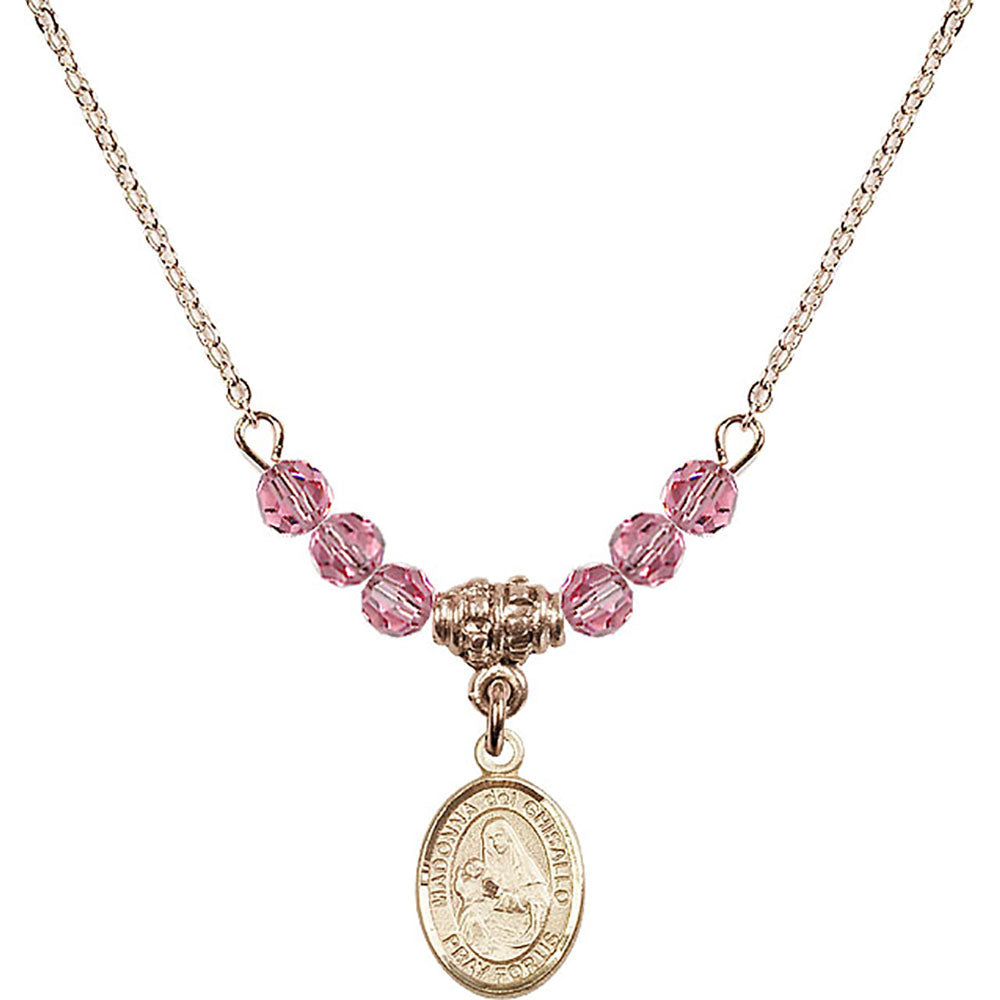14kt Gold Filled Madonna del Ghisallo Birthstone Necklace with Rose Beads - 9203