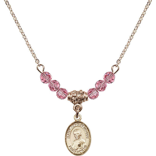 14kt Gold Filled Saint John Neumann Birthstone Necklace with Rose Beads - 9204