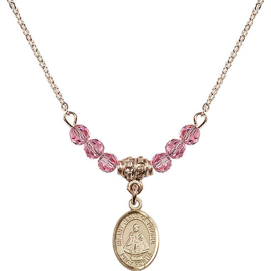 14kt Gold Filled Infant of Prague Birthstone Necklace with Rose Beads - 9207