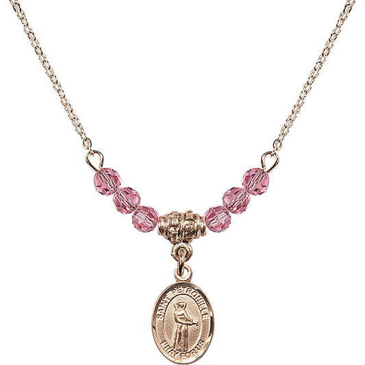 14kt Gold Filled Saint Petronille Birthstone Necklace with Rose Beads - 9209