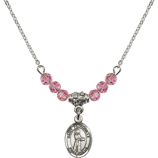 Sterling Silver Saint Petronille Birthstone Necklace with Rose Beads - 9209
