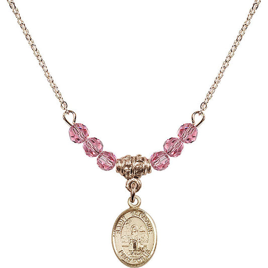 14kt Gold Filled Saint Germaine Cousin Birthstone Necklace with Rose Beads - 9211