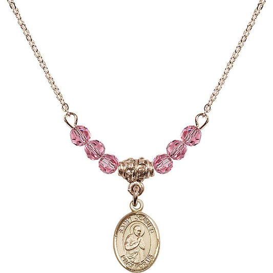 14kt Gold Filled Saint Isaac Jogues Birthstone Necklace with Rose Beads - 9212