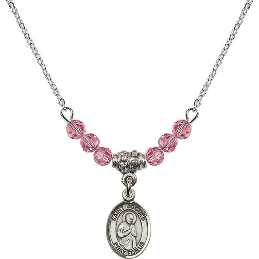 Sterling Silver Saint Isaac Jogues Birthstone Necklace with Rose Beads - 9212