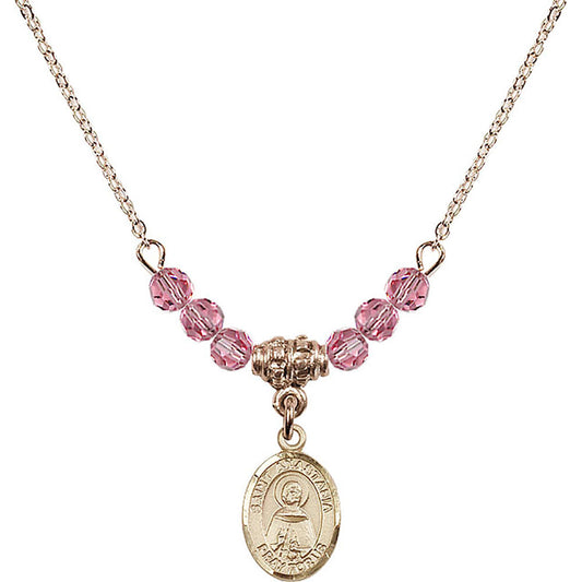 14kt Gold Filled Saint Anastasia Birthstone Necklace with Rose Beads - 9213
