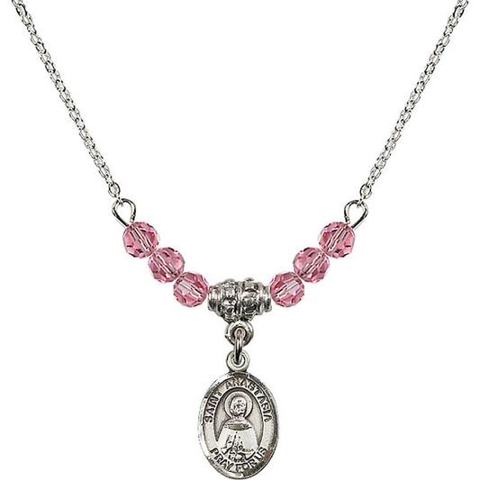 Sterling Silver Saint Anastasia Birthstone Necklace with Rose Beads - 9213