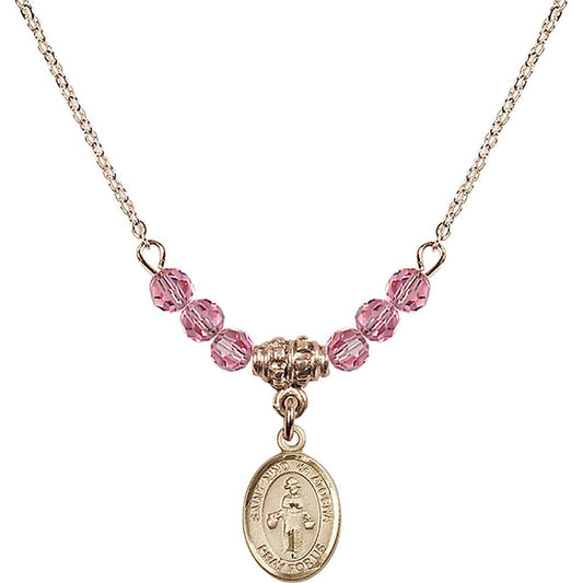 14kt Gold Filled Saint Nino de Atocha Birthstone Necklace with Rose Beads - 9214