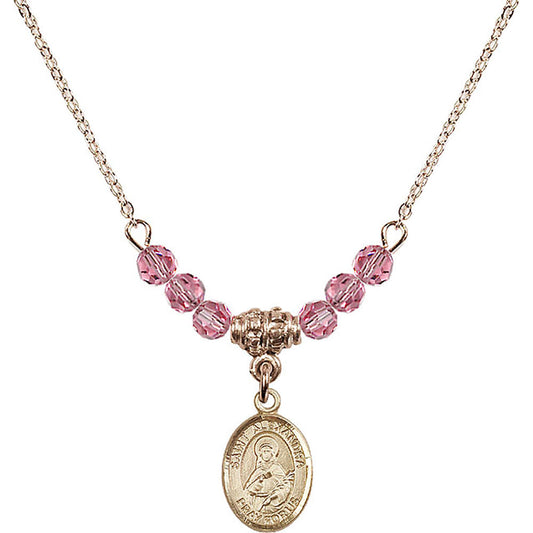 14kt Gold Filled Saint Alexandra Birthstone Necklace with Rose Beads - 9215