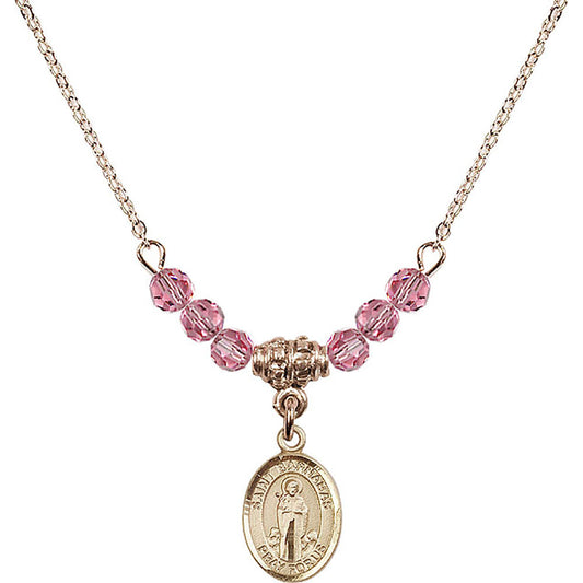 14kt Gold Filled Saint Barnabas Birthstone Necklace with Rose Beads - 9216