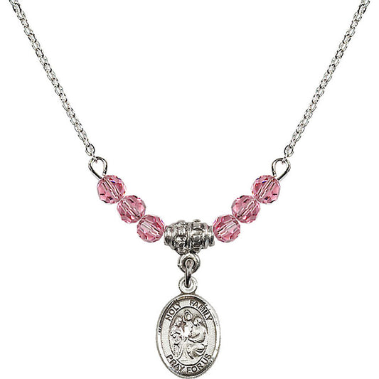 Sterling Silver Holy Family Birthstone Necklace with Rose Beads - 9218