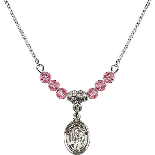 Sterling Silver Saint Alphonsus Birthstone Necklace with Rose Beads - 9221