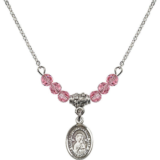 Sterling Silver Our Lady of Perpetual Help Birthstone Necklace with Rose Beads - 9222