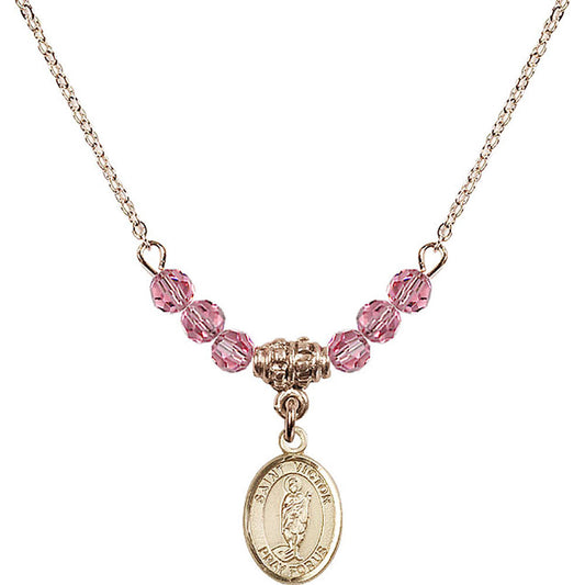 14kt Gold Filled Saint Victor of Marseilles Birthstone Necklace with Rose Beads - 9223
