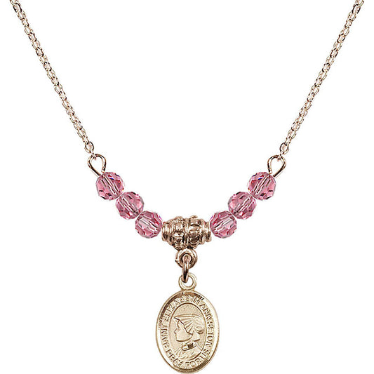 14kt Gold Filled Saint Elizabeth Ann Seton Birthstone Necklace with Rose Beads - 9224