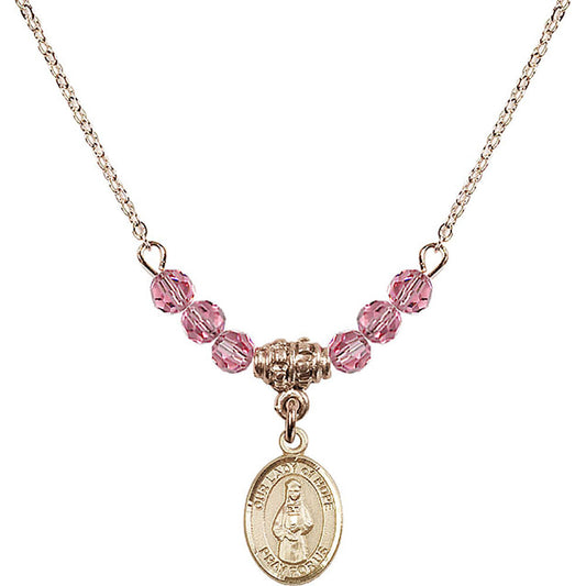 14kt Gold Filled Our Lady of Hope Birthstone Necklace with Rose Beads - 9230