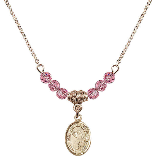 14kt Gold Filled Footprints / Cross Birthstone Necklace with Rose Beads - 9237