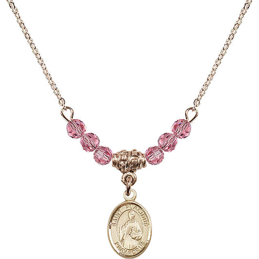 14kt Gold Filled Saint Placidus Birthstone Necklace with Rose Beads - 9240