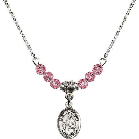 Sterling Silver Saint Placidus Birthstone Necklace with Rose Beads - 9240