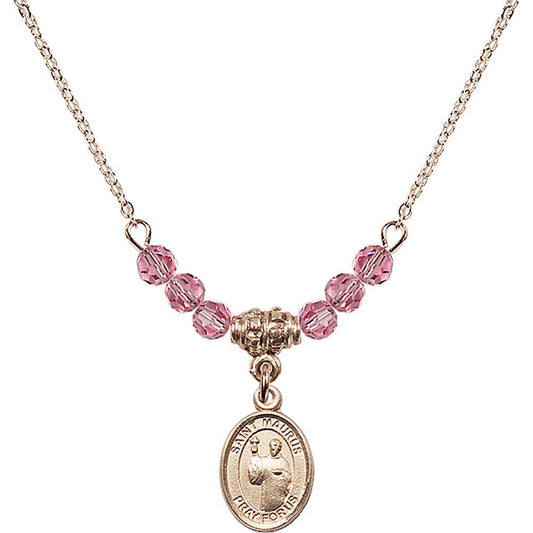 14kt Gold Filled Saint Maurus Birthstone Necklace with Rose Beads - 9241