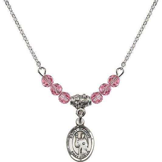 Sterling Silver Saint Maurus Birthstone Necklace with Rose Beads - 9241