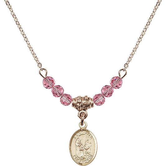 14kt Gold Filled Saint Zita Birthstone Necklace with Rose Beads - 9244