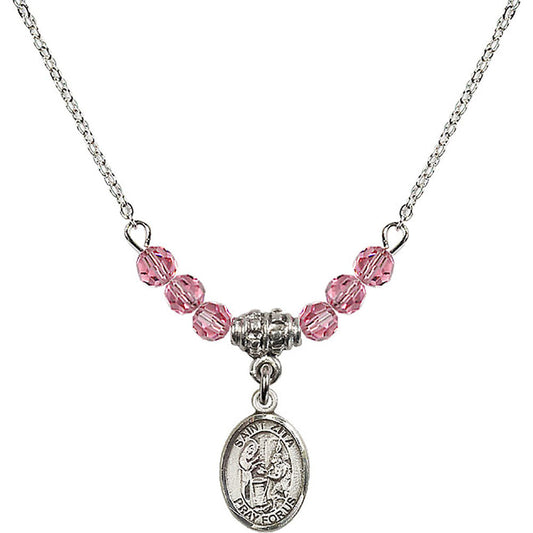 Sterling Silver Saint Zita Birthstone Necklace with Rose Beads - 9244