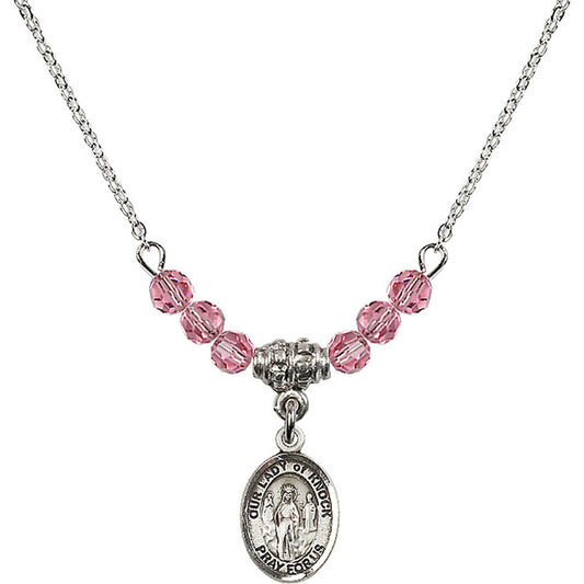 Sterling Silver Our Lady of Knock Birthstone Necklace with Rose Beads - 9246