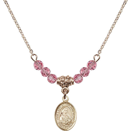 14kt Gold Filled Our Lady of the Railroad Birthstone Necklace with Rose Beads - 9247