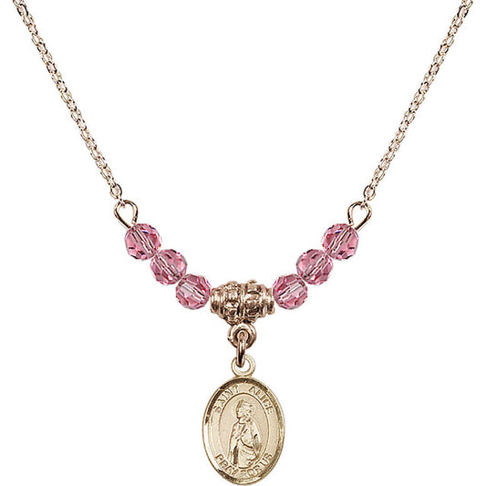 14kt Gold Filled Saint Alice Birthstone Necklace with Rose Beads - 9248