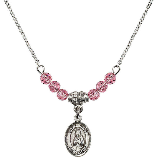 Sterling Silver Saint Alice Birthstone Necklace with Rose Beads - 9248