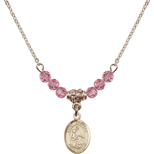 14kt Gold Filled Saint Isabella of Portugal Birthstone Necklace with Rose Beads - 9250