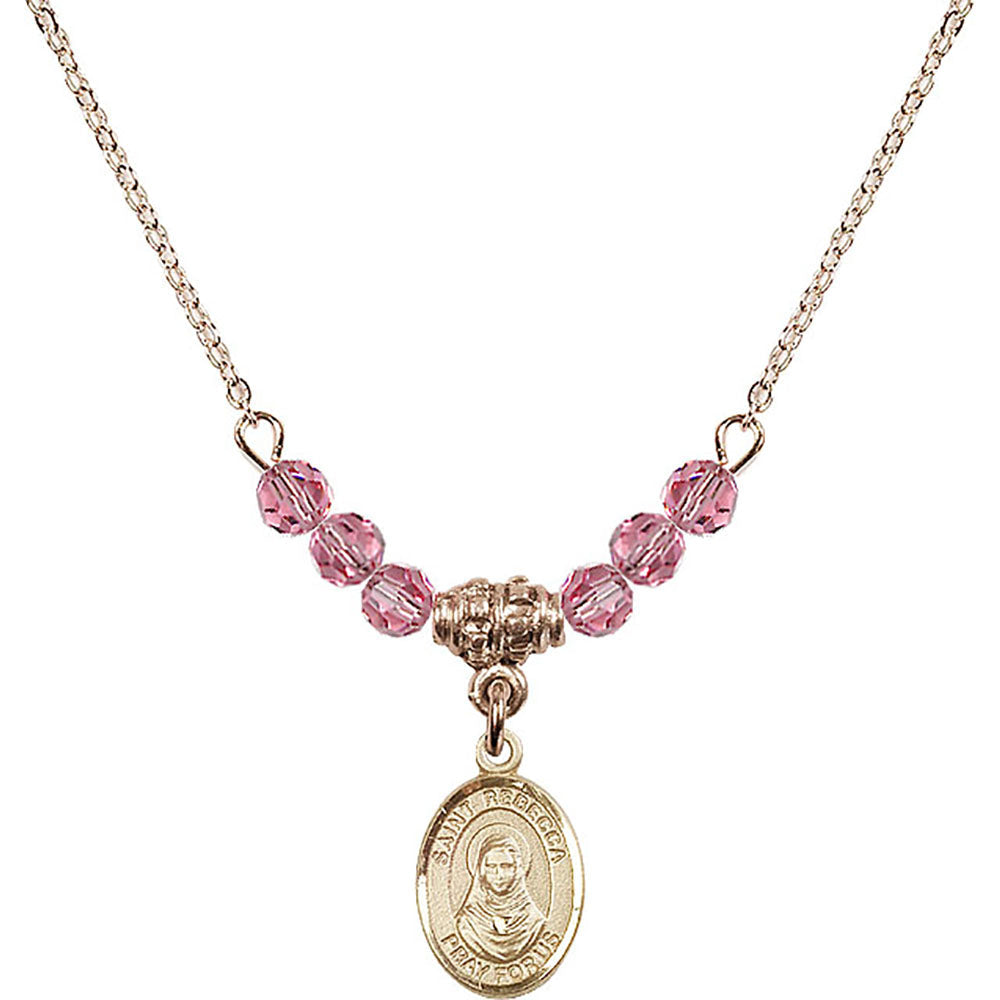 14kt Gold Filled Saint Rebecca Birthstone Necklace with Rose Beads - 9252