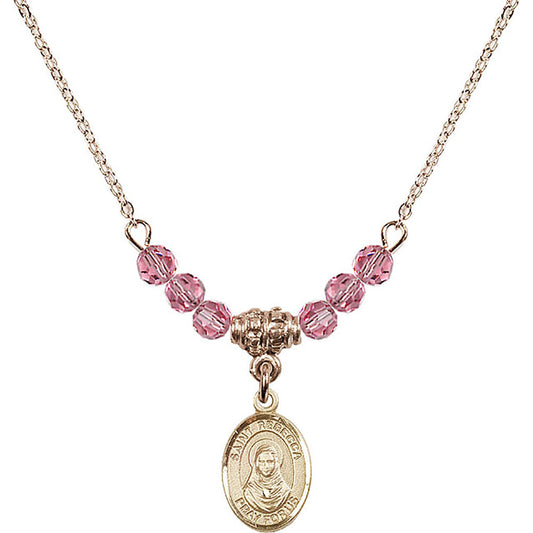 14kt Gold Filled Saint Rebecca Birthstone Necklace with Rose Beads - 9252