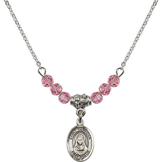 Sterling Silver Saint Rebecca Birthstone Necklace with Rose Beads - 9252