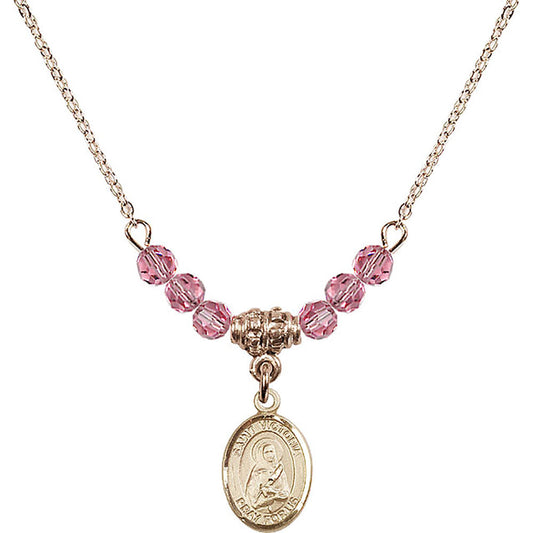 14kt Gold Filled Saint Victoria Birthstone Necklace with Rose Beads - 9253