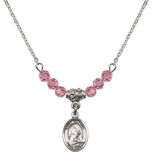 Sterling Silver Saint Victoria Birthstone Necklace with Rose Beads - 9253