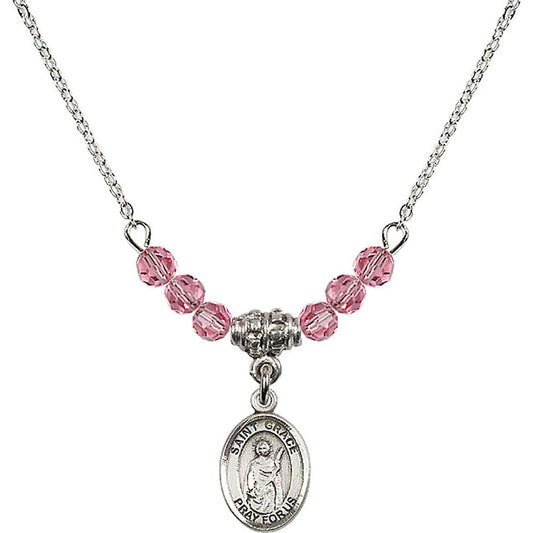 Sterling Silver Saint Grace Birthstone Necklace with Rose Beads - 9255
