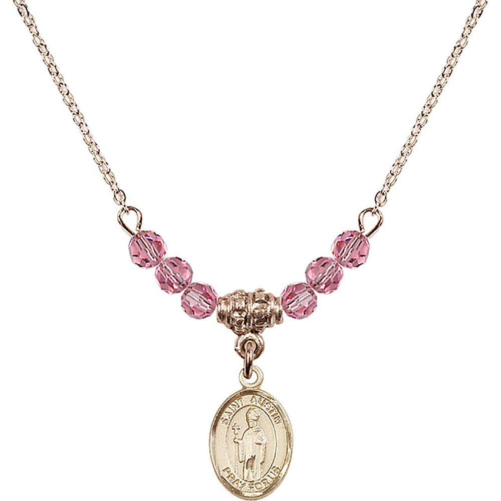 14kt Gold Filled Saint Austin Birthstone Necklace with Rose Beads - 9256