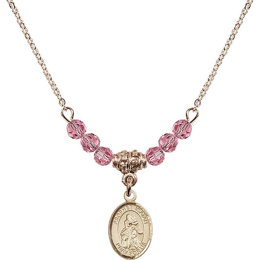 14kt Gold Filled Saint Isaiah Birthstone Necklace with Rose Beads - 9258