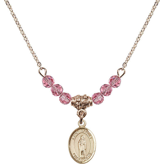 14kt Gold Filled Saint Samuel Birthstone Necklace with Rose Beads - 9259