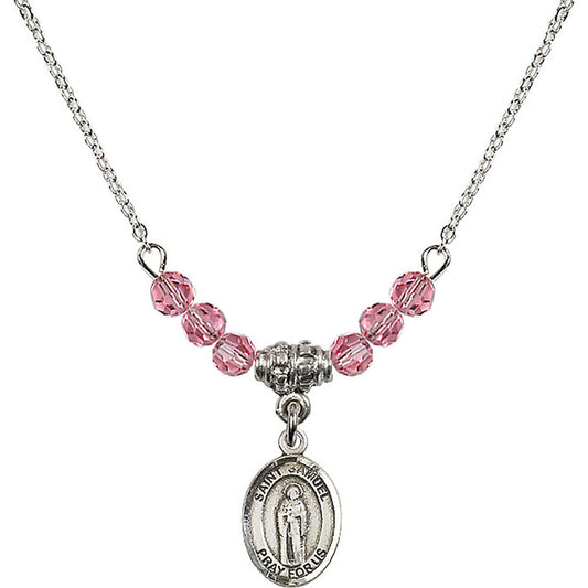 Sterling Silver Saint Samuel Birthstone Necklace with Rose Beads - 9259