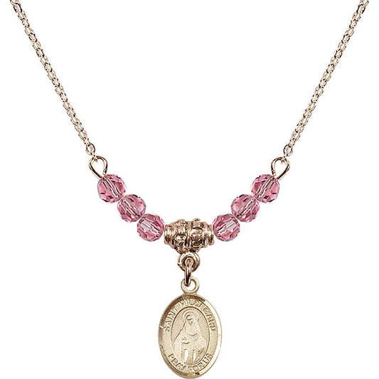 14kt Gold Filled Saint Hildegard von Bingen Birthstone Necklace with Rose Beads - 9260