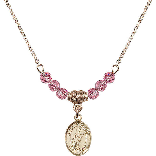14kt Gold Filled Saint Tarcisius Birthstone Necklace with Rose Beads - 9261